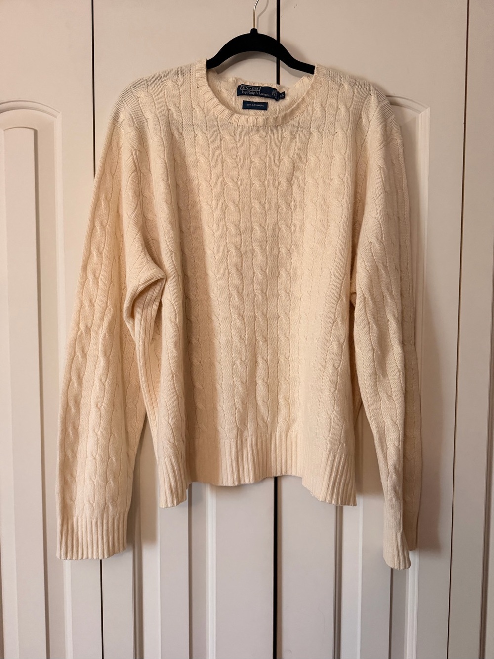Ralph Lauren Women’s 100% Cashmere Cable Knit Crewneck Sweater — Cream